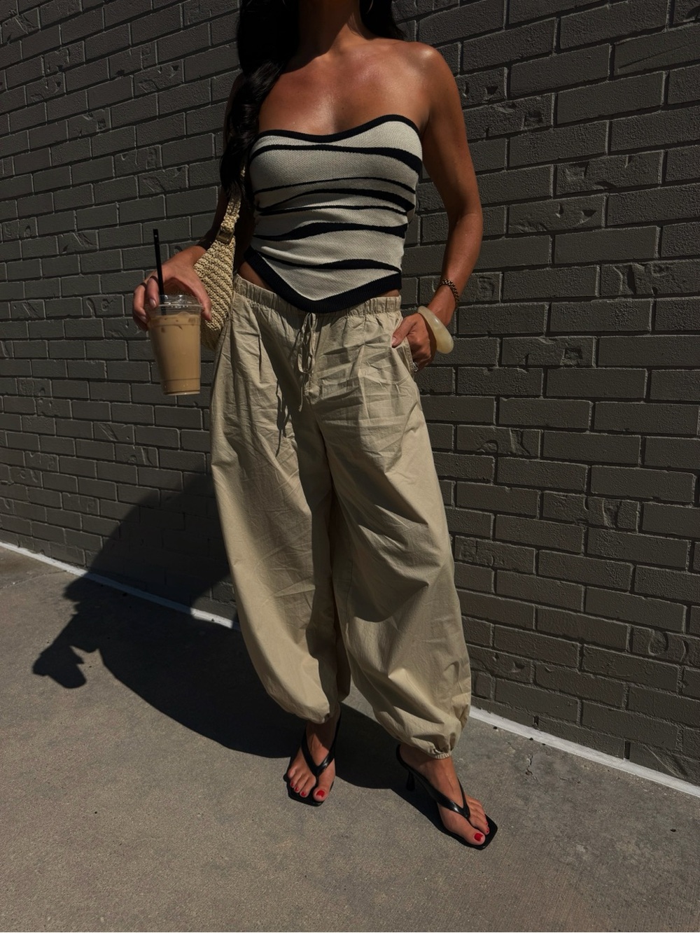 aerie High-Waist Drawstring Balloon Pants in Beige